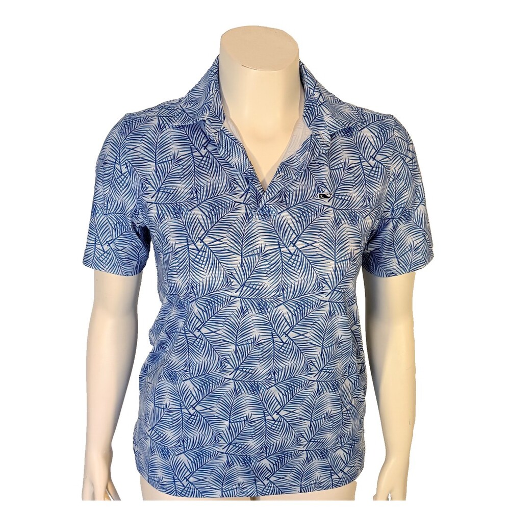 Vineyard Vines Women's Sankaty Polo Shirt Size XL Blue White Tropical